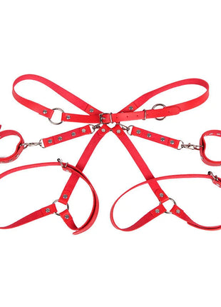 SUBBLIME - 953706 HANDSCHELLEN MIT BONDAGE-GÜRTEL ROT EINE GRÖSSE