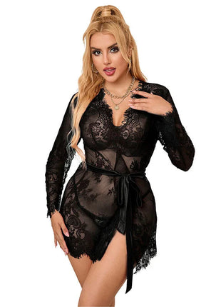 SUBBLIME - 953751 SPITZEN-NACHTHEMD + TANGA SCHWARZ S/M - Sexy Dessous-Set