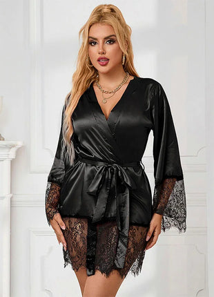 SUBBLIME - 953799 ELEGANTER SPITZENPYJAMAS + TANGA SCHWARZ S/M - Sexy Dessous-Set
