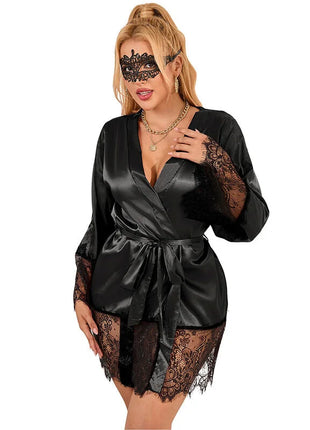 SUBBLIME - 953799 ELEGANTER SPITZENPYJAMAS + TANGA SCHWARZ S/M - Sexy Dessous-Set