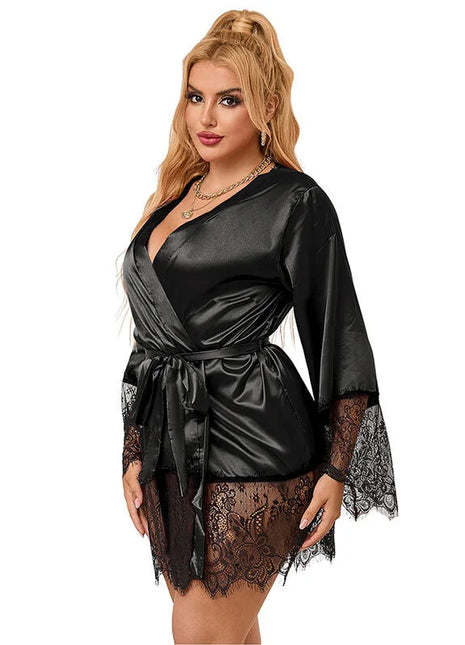 SUBBLIME - 953805 ELEGANTER SPITZENPYJAMAS + TANGA SCHWARZ L/XL - Sexy Dessous-Set