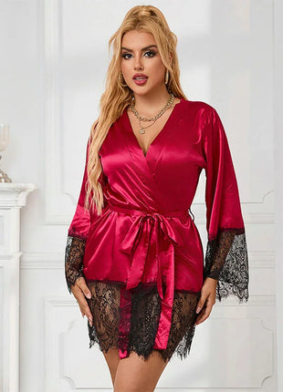 SUBBLIME - 953812 ELEGANTER SPITZENPYJAMAS + TANGA ROT S/M - Sexy Dessous-Set
