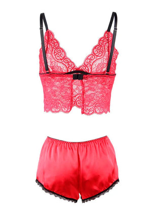 SUBBLIME - 953898 NACHTHEMD + HÖSCHEN AUS SEIDE UND SPITZE ROT S/M - Sexy Dessous-Set