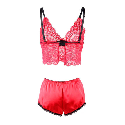 SUBBLIME - 953898 NACHTHEMD + HÖSCHEN AUS SEIDE UND SPITZE ROT S/M - Sexy Dessous-Set