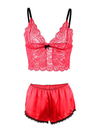 SUBBLIME - 953904 NACHTHEMD + HÖSCHEN AUS SEIDE UND SPITZE ROT L/XL - Sexy Dessous-Set