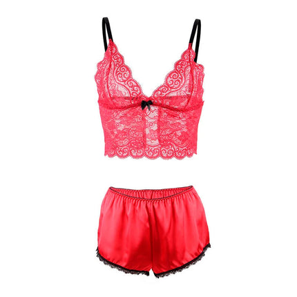 SUBBLIME - 953904 NACHTHEMD + HÖSCHEN AUS SEIDE UND SPITZE ROT L/XL - Sexy Dessous-Set