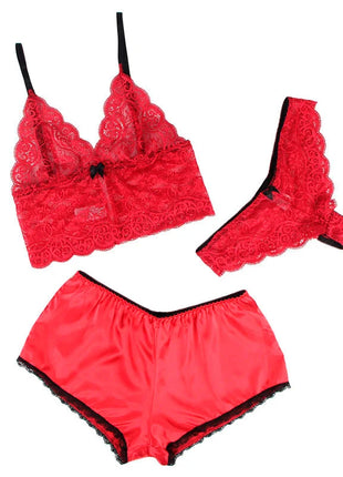 SUBBLIME - 953904 NACHTHEMD + HÖSCHEN AUS SEIDE UND SPITZE ROT L/XL - Sexy Dessous-Set