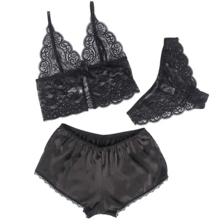 SUBBLIME - 953911 NACHTHEMD + HÖSCHEN AUS SEIDE UND SPITZE SCHWARZ S/M - Sexy Dessous-Set