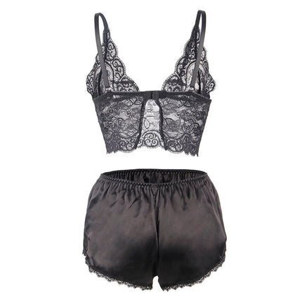 SUBBLIME - 953911 NACHTHEMD + HÖSCHEN AUS SEIDE UND SPITZE SCHWARZ S/M - Sexy Dessous-Set