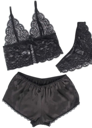 SUBBLIME - 953928 NACHTHEMD + HÖSCHEN AUS SEIDE UND SPITZE SCHWARZ L/XL - Sexy Dessous-Set