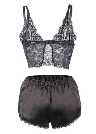 SUBBLIME - 953928 NACHTHEMD + HÖSCHEN AUS SEIDE UND SPITZE SCHWARZ L/XL - Sexy Dessous-Set
