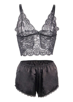 SUBBLIME - 953928 NACHTHEMD + HÖSCHEN AUS SEIDE UND SPITZE SCHWARZ L/XL - Sexy Dessous-Set