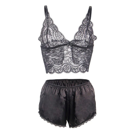 SUBBLIME - 953928 NACHTHEMD + HÖSCHEN AUS SEIDE UND SPITZE SCHWARZ L/XL - Sexy Dessous-Set
