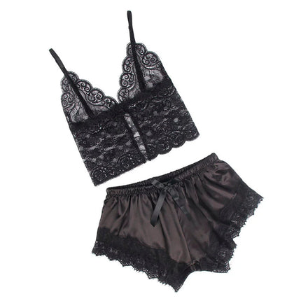 SUBBLIME - 953935 LÄSSIGE SEIDENNACHTHEMD + SPITZENHOSE SCHWARZ S/M - Sexy Dessous-Set