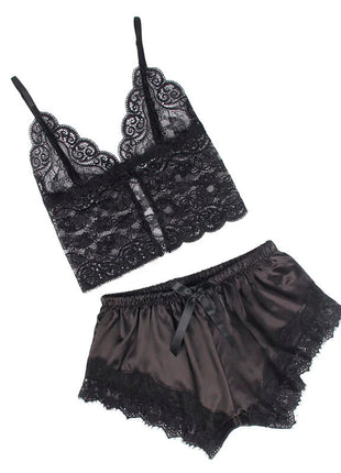 SUBBLIME - 953942 LÄSSIGE SEIDENNACHTHEMD + SPITZENHOSE SCHWARZ L/XL - Sexy Dessous-Set