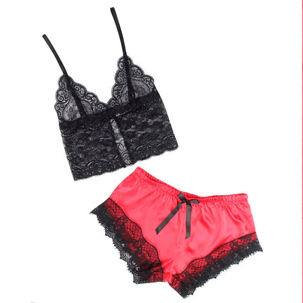 SUBBLIME - 953959 LÄSSIGE SEIDENNACHTHEMD + SPITZENHOSE SCHWARZ/ROT S/M - Sexy Dessous-Set