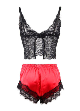 SUBBLIME - 953959 LÄSSIGE SEIDENNACHTHEMD + SPITZENHOSE SCHWARZ/ROT S/M - Sexy Dessous-Set