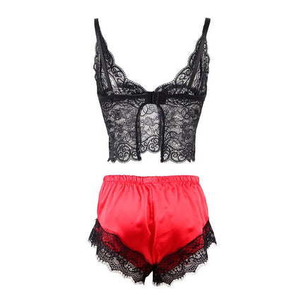 SUBBLIME - 953959 LÄSSIGE SEIDENNACHTHEMD + SPITZENHOSE SCHWARZ/ROT S/M - Sexy Dessous-Set