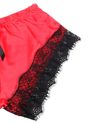 SUBBLIME - 953966 LÄSSIGE SEIDE NACHTHEMD + SPITZENHOSE SCHWARZ/ROT L/XL - Sexy Dessous-Set