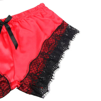 SUBBLIME - 953966 LÄSSIGE SEIDE NACHTHEMD + SPITZENHOSE SCHWARZ/ROT L/XL - Sexy Dessous-Set