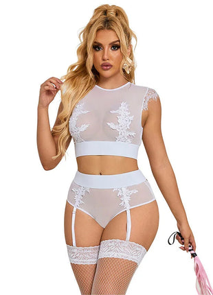 SUBBLIME - 954031 BH + HÖSCHEN MIT STRUMPFGÜRTEL WEISS S/M - Sexy Dessous-Set
