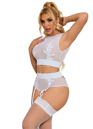 SUBBLIME - 954048 BH + HÖSCHEN MIT STRUMPFGÜRTEL WEISS L/XL - Sexy Dessous-Set