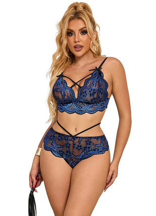 SUBBLIME - 954062 BH + HÖSCHEN SPITZE BLAU S/M - Sexy Dessous-Set