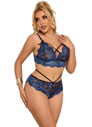 SUBBLIME - 954062 BH + HÖSCHEN SPITZE BLAU S/M - Sexy Dessous-Set