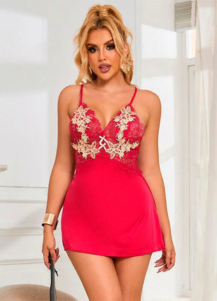 SUBBLIME - 954123 BABYDOLL MIT ROTEM BLUMENMUSTER S/M - Babydoll