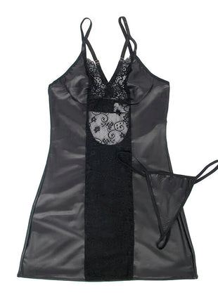 SUBBLIME - 954161 KLEID + TANGA LEDER SCHWARZ S/M - Sexy Dessous-Set