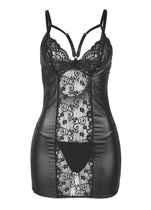 SUBBLIME - 954161 KLEID + TANGA LEDER SCHWARZ S/M - Sexy Dessous-Set