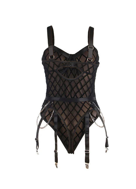 SUBBLIME - 9542277 BODY MIT KETTEN + STRUMPFGÜRTEL SCHWARZ L/XL - Sexy Dessous-Set