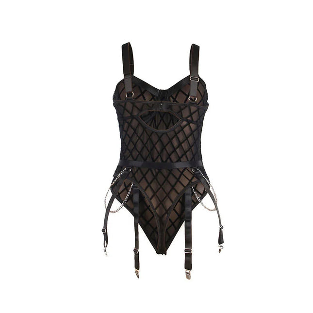 SUBBLIME - 9542277 BODY MIT KETTEN + STRUMPFGÜRTEL SCHWARZ L/XL - Sexy Dessous-Set