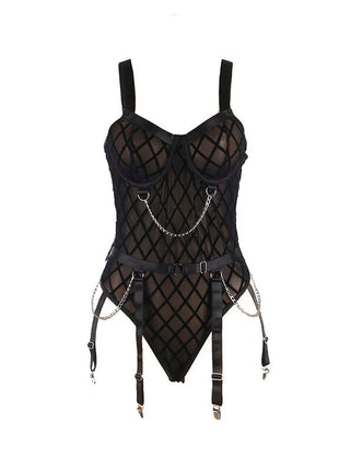 SUBBLIME - 9542277 BODY MIT KETTEN + STRUMPFGÜRTEL SCHWARZ L/XL - Sexy Dessous-Set