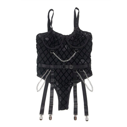 SUBBLIME - 9542277 BODY MIT KETTEN + STRUMPFGÜRTEL SCHWARZ L/XL - Sexy Dessous-Set