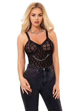 SUBBLIME - 9542277 BODY MIT KETTEN + STRUMPFGÜRTEL SCHWARZ L/XL - Sexy Dessous-Set