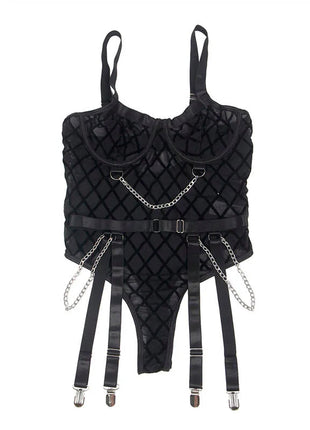 SUBBLIME - 954260 KÖRPER MIT KETTEN + STRUMPFGÜRTEL SCHWARZ S/M - Sexy Dessous-Set