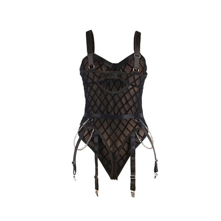 SUBBLIME - 954260 KÖRPER MIT KETTEN + STRUMPFGÜRTEL SCHWARZ S/M - Sexy Dessous-Set