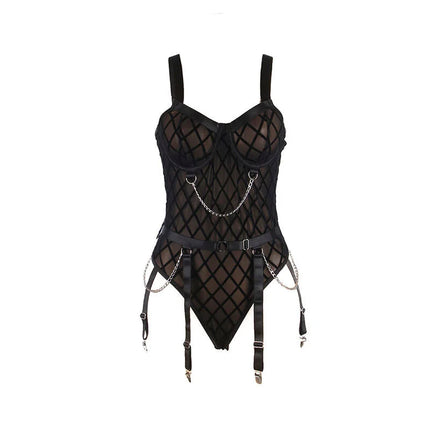 SUBBLIME - 954260 KÖRPER MIT KETTEN + STRUMPFGÜRTEL SCHWARZ S/M - Sexy Dessous-Set