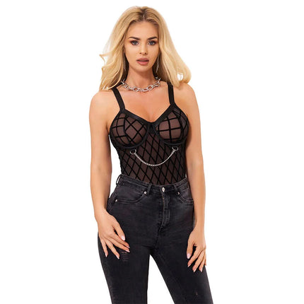 SUBBLIME - 954260 KÖRPER MIT KETTEN + STRUMPFGÜRTEL SCHWARZ S/M - Sexy Dessous-Set