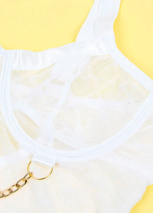 SUBBLIME - 954284 KÖRPER MIT KETTEN + STRUMPFGÜRTEL WEISS S/M - Sexy Dessous-Set