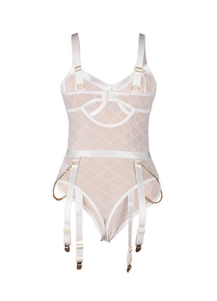 SUBBLIME - 954291 BODY MIT KETTEN + STRUMPFGÜRTEL WEISS L/XL - Sexy Dessous-Set