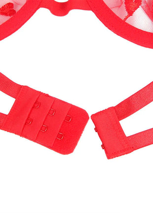 SUBBLIME - 954321 BH + STRING + STRUMPFGÜRTEL MIT HERZDRUCK ROT S/M - Sexy Dessous-Set