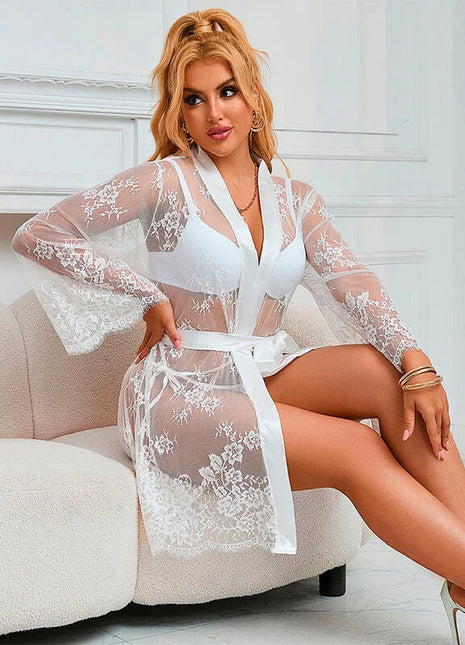 SUBBLIME - 954369 LANGÄRMELIGES NACHTHEMD MIT BLUMENMUSTER WEISS S/M - Nachtwäsche