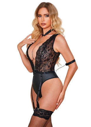 SUBBLIME - 954390 SEXY BODY MIT STRUMPFGÜRTEL SCHWARZ L/XL