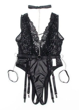 SUBBLIME - 954390 SEXY BODY MIT STRUMPFGÜRTEL SCHWARZ L/XL