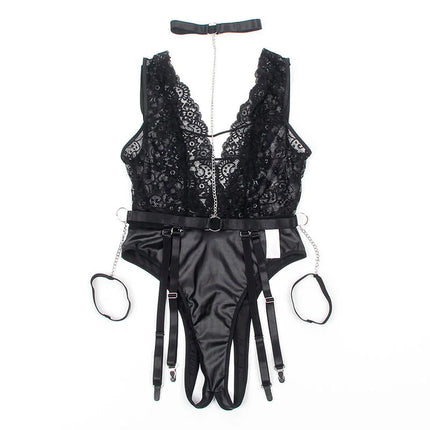 SUBBLIME - 954390 SEXY BODY MIT STRUMPFGÜRTEL SCHWARZ L/XL