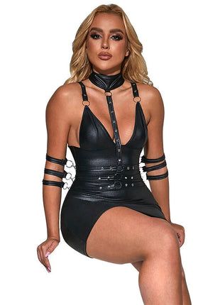 SUBBLIME - 954406 BONDAGE-KLEID AUS LEDER SCHWARZ S/M