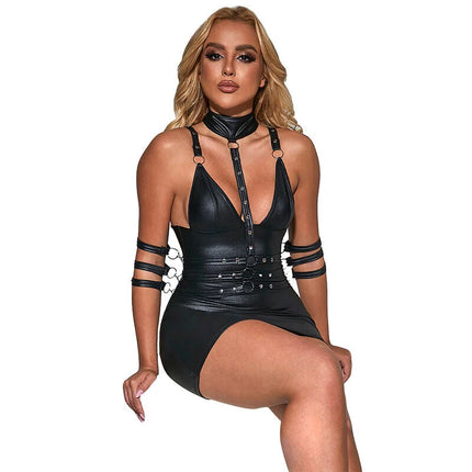 SUBBLIME - 954406 BONDAGE-KLEID AUS LEDER SCHWARZ S/M