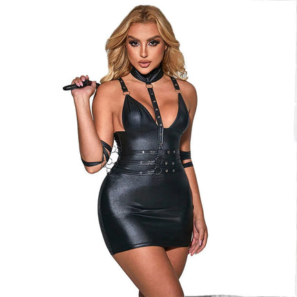 SUBBLIME - 954406 BONDAGE-KLEID AUS LEDER SCHWARZ S/M